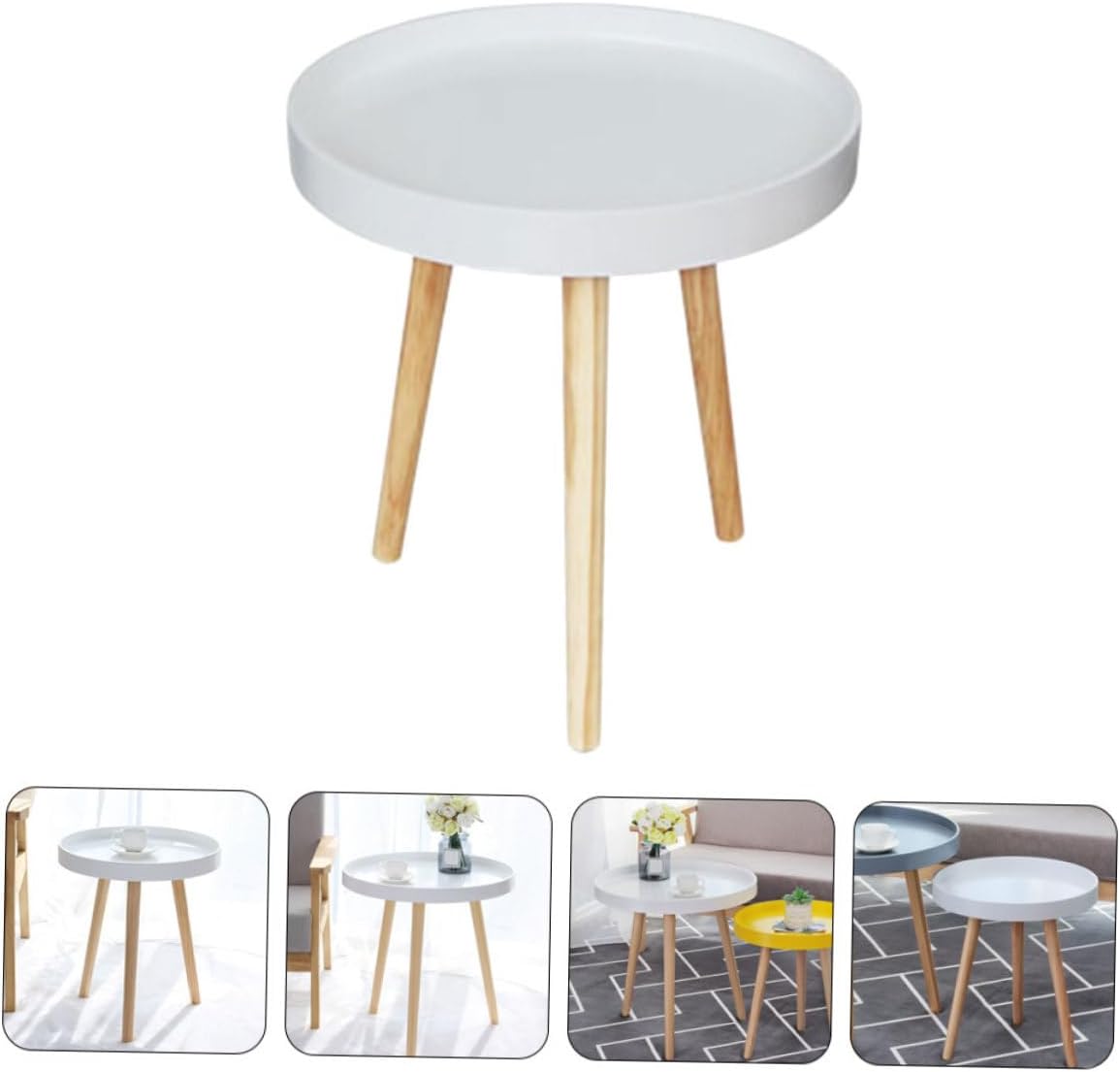 Modern Small Round Tea Table White Mini Sofa Side Table Bedside Decorative for Living Room