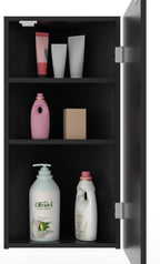 eclife 24" Bathroom Corner Medicine Cabinet W/Mirror, Single Door Bathroom Black Wall Mount Mirror Cabinet, Hanging Triple Shelf Storage Cabinet Opens Left to Right