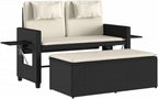 Outdoor Garden Bench with Adjustable Armrests, 2-Seater Patio Loveseat with Footstool and Washable Cushions, Collapsible Synthetic Poly Rattan Furniture for Backyard Balcony Deck