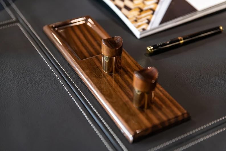 Wood Fountain Pen Rest with Ink Division: Desk Organizer