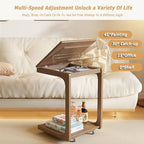 Adjustable Solid Wood TV Tray Table with Wheels - Removable Side Tables for Couch, Ideal for Living Rooms, Bedrooms & Small Spaces - Versatile Folding Snack Table