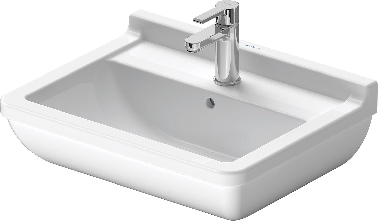 Starck 3 21 5/8" Rectangular Wall Mounted Sink in White with Single Faucet Hole and with Overflow
