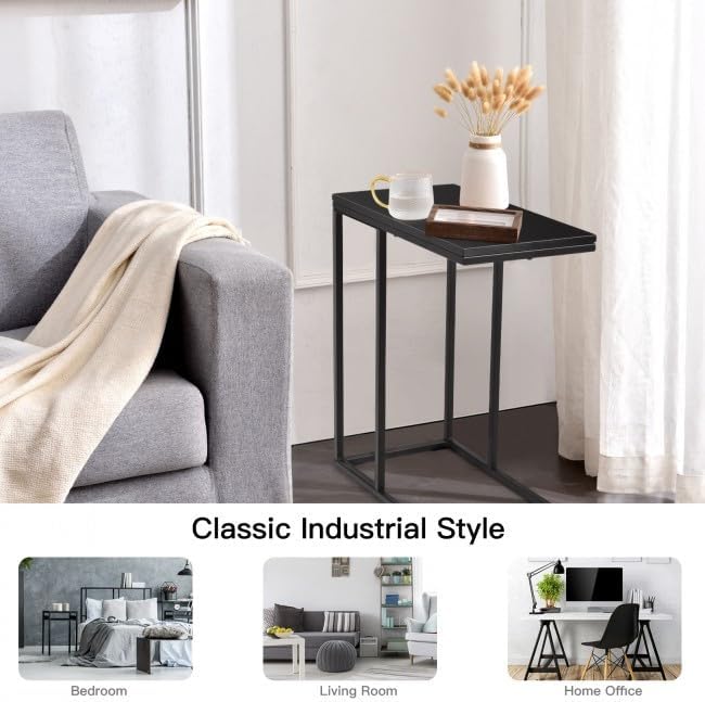 Minimalist C-Shaped End Table – 20.5x15.7x23.6in, Load-Stable Steel & MDF Construction, Protective Floor Feet, Easy-Clean Surface