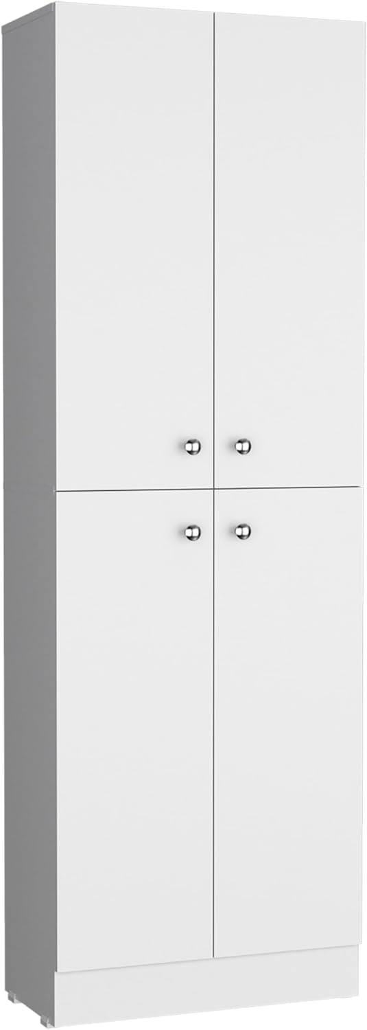 71" Tall Pantry with 4 Doors & 5 Adjustable Shelves - White - Ideal for Kitchen Storage & Laundry Room Organization