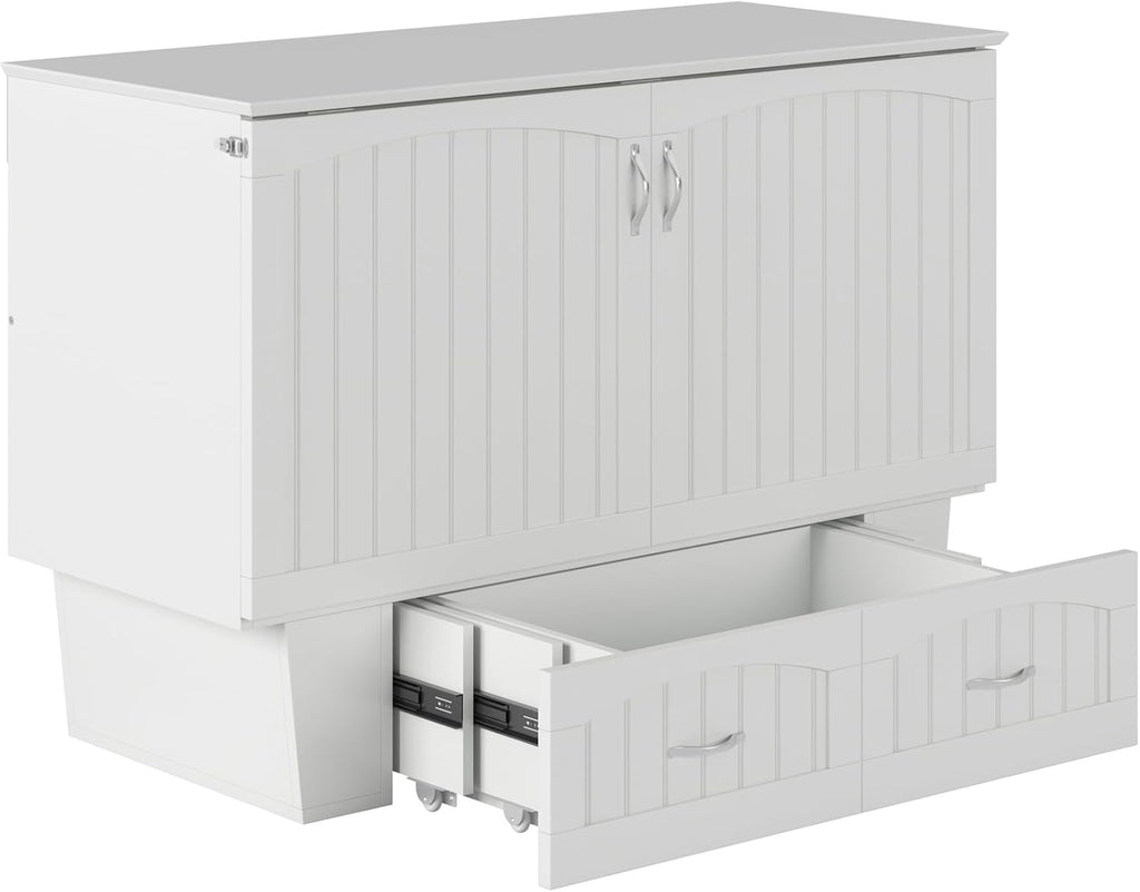 AFI, Nantucket Full Size Murphy Bed Chest with Mattress, Storage Drawer and Built-in USB Charger, White