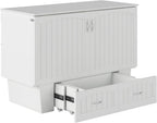 AFI, Nantucket Full Size Murphy Bed Chest with Mattress, Storage Drawer and Built-in USB Charger, White