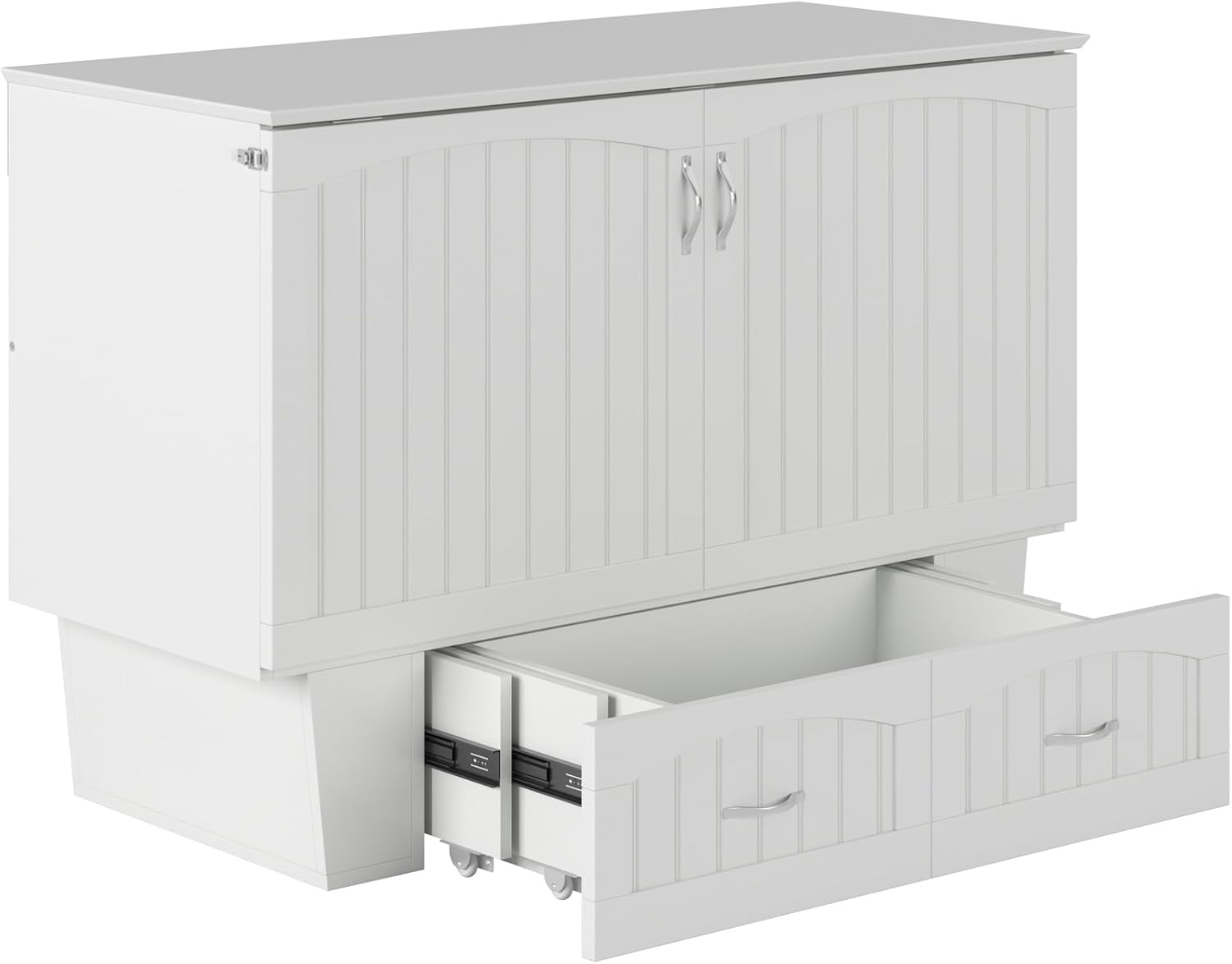 AFI, Nantucket Full Size Murphy Bed Chest with Mattress, Storage Drawer and Built-in USB Charger, White