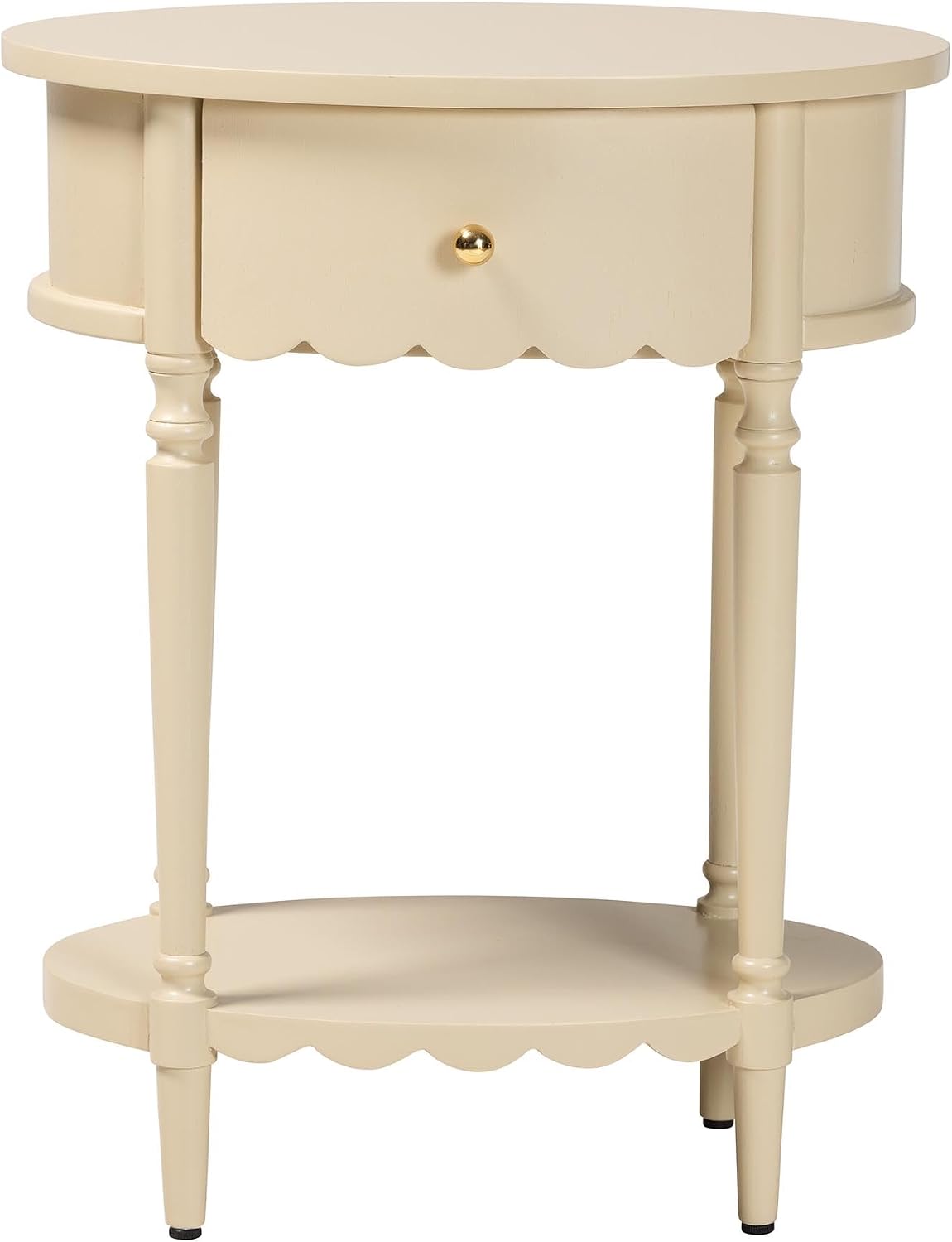 Bali & pari Liba End Table - 1-Drawer Accent Table with Scalloped Detailing and Open Shelf Storage for Hallway, Entryway, and Living Room