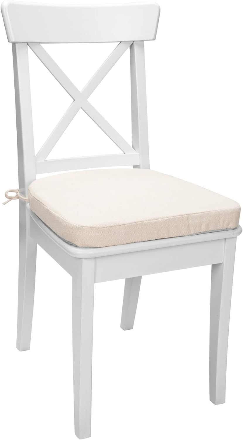 Chair Cushions for Dining Chairs, D-Shaped Non-Slip Seat Cushions with Removable Washable Covers & Ties, Chair Pads for Kitchen, Indoor Patio 17" x 16" (Cream, 4 Count)
