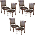 Pemberly Row Wood Dining Chairs Set of 6 in Brown Cherry Finish with Faux Leather Upholstery, Traditional Style Side Chairs for Dining Room with 19'' Back