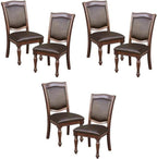 Pemberly Row Wood Dining Chairs Set of 6 in Brown Cherry Finish with Faux Leather Upholstery, Traditional Style Side Chairs for Dining Room with 19'' Back