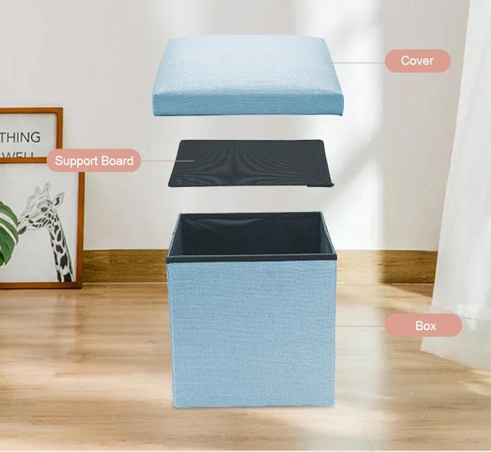 Small Storage Ottoman Foldable Cube Stool,Square Foot Rest Stool for Living Room Bedroom,Toy Box Storage Chest Collapsible Padded Seat Ottoman (Khaki,16x10x10inch)