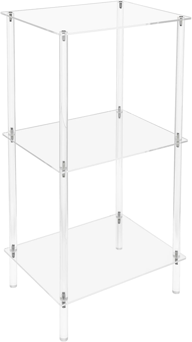 3-Tier Acrylic Record Player Stand, Clear Vinyl Record Storage Table with 11 lbs per Shelf, Modern End Table/Side Table for Living Room, Bedroom, Bathroom, Easy Assembly, Polished Finish