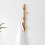 Vertical Coat Rack Wall Mounted - Height 20 Inches, Oak Wood Vertical Hat Rack for Wall with 5 Hooks, Modern Coat Rack Tree for Hanging Hats, Jackets, Bags in Entryway Bedroom Office