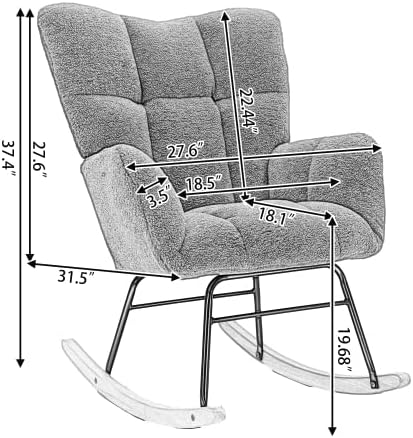 Rocking Chair, Upholstered Teddy Fabric Glider Chair with Thick Cushion, Lounge Accent Armchair with High Backrest, Accent Rocking Chairs for Living Room, Bedroom, Orange