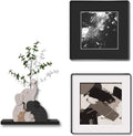 3-piece Bohemian gallery wall decoration set, 2 high-definition crystal porcelain frame abstract prints+wooden elephant sculptures+artificial green plants, soft black border frame, minimalist wall art for living room and bedroom entrances