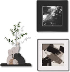 3-piece Bohemian gallery wall decoration set, 2 high-definition crystal porcelain frame abstract prints+wooden elephant sculptures+artificial green plants, soft black border frame, minimalist wall art for living room and bedroom entrances