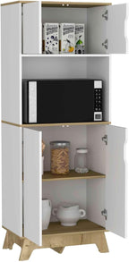Pamplona Microwave Tall Cabinet - Light Oak & White Finish for Kitchen Storage