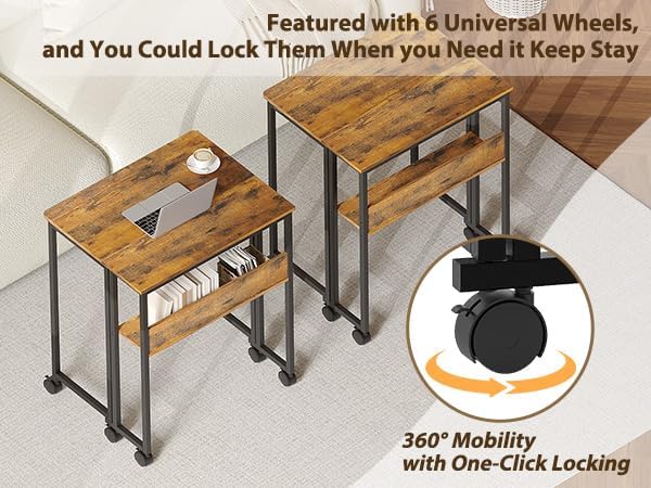Folding Desk Small Rolling Desk with Storage Shelf,24.8 Inch Foldable Computer Table with Wheels,Portable Office Desk for Small Space Sofa Table,Easy to Fold,Writing Work Office Computer Desk,Walnut