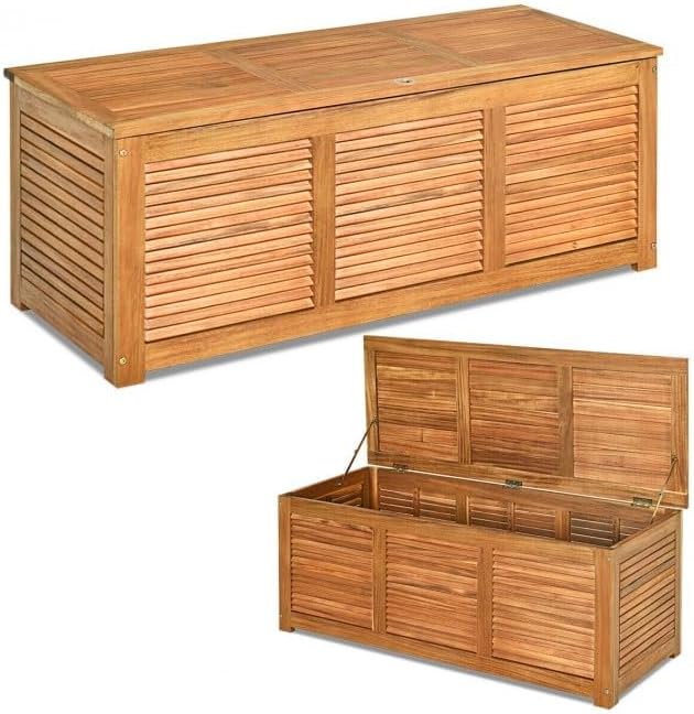 Acacia Wood Deck Storage Bench 47Gal Multi-Function for Garden Patio Outdoor 355lbs