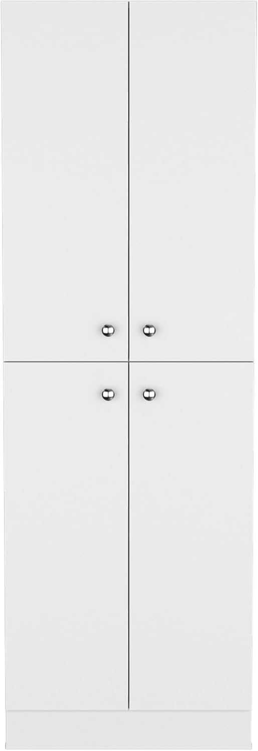 23.6" D*11.8" W*71.1" H Corner Kitchen Pantry, 3 Adjustable Shelves & Fixed Shelf, 2 Double-Doors, Wood Freestanding Storage Cabinet, Modern Minimalist, for Living Room, Dining Room, White