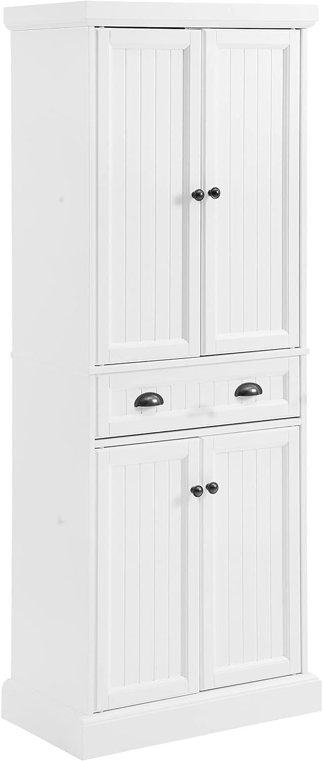Maykoosh White Pantry Cabinet - Adjustable Shelves, 4 Door & 1 Drawer Storage