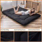 MAXYOYO Japanese Floor Mattress Futon Mattress, 4" Thicken Tatami Mat Sleeping Pad Foldable Roll Up Mat Boys Girls Dormitory Pad Kids Floor Lounger Cushion, Black, Queen