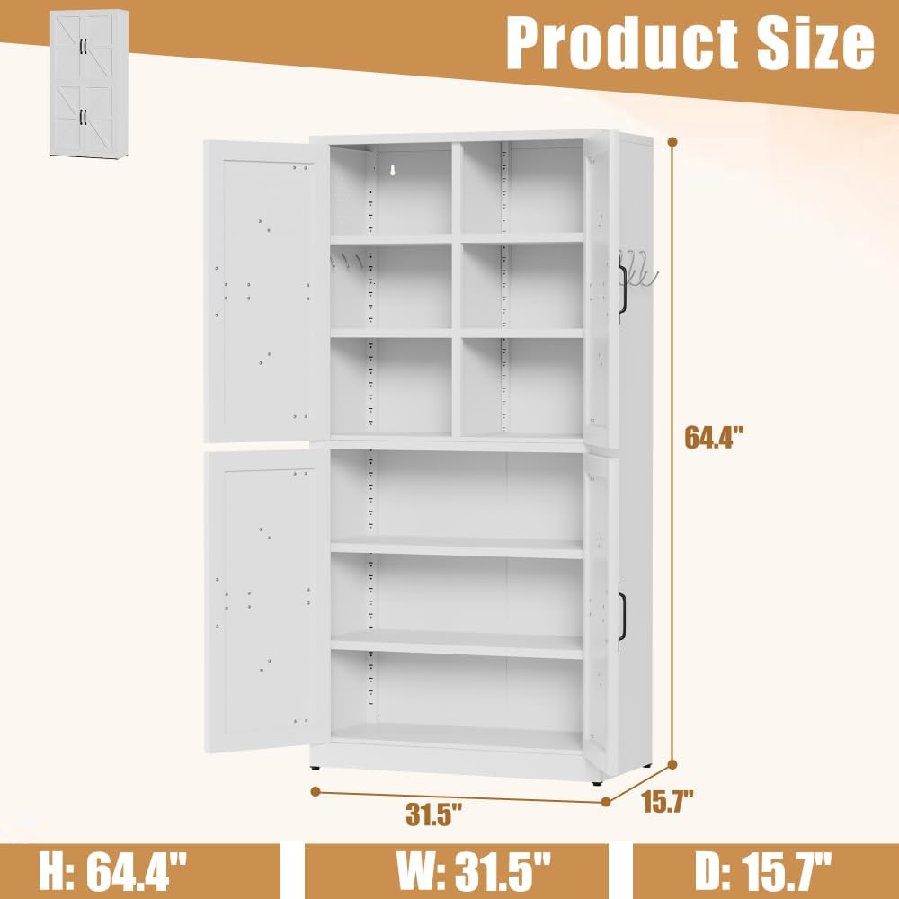 Steel Kitchen Pantry Storage Cabinet, Heavy-Duty Metal Cabinet with Adjustable Shelves, Multi-Functional Storage Solution for Kitchens, Bathrooms & Living Rooms