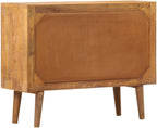 Mid-Century Modern Sideboard with Six Drawers, Solid Mango Wood and MDF Construction, Brown Lacquered Finish with Geometric Printed Patterns, Ample Storage for Dining