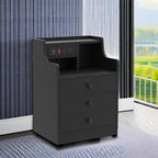 ADORNEVE Black Nightstand with Charging Station & Drawers | Night Stand for Bedroom,End Table with Hutch & 3 Storage Drawers