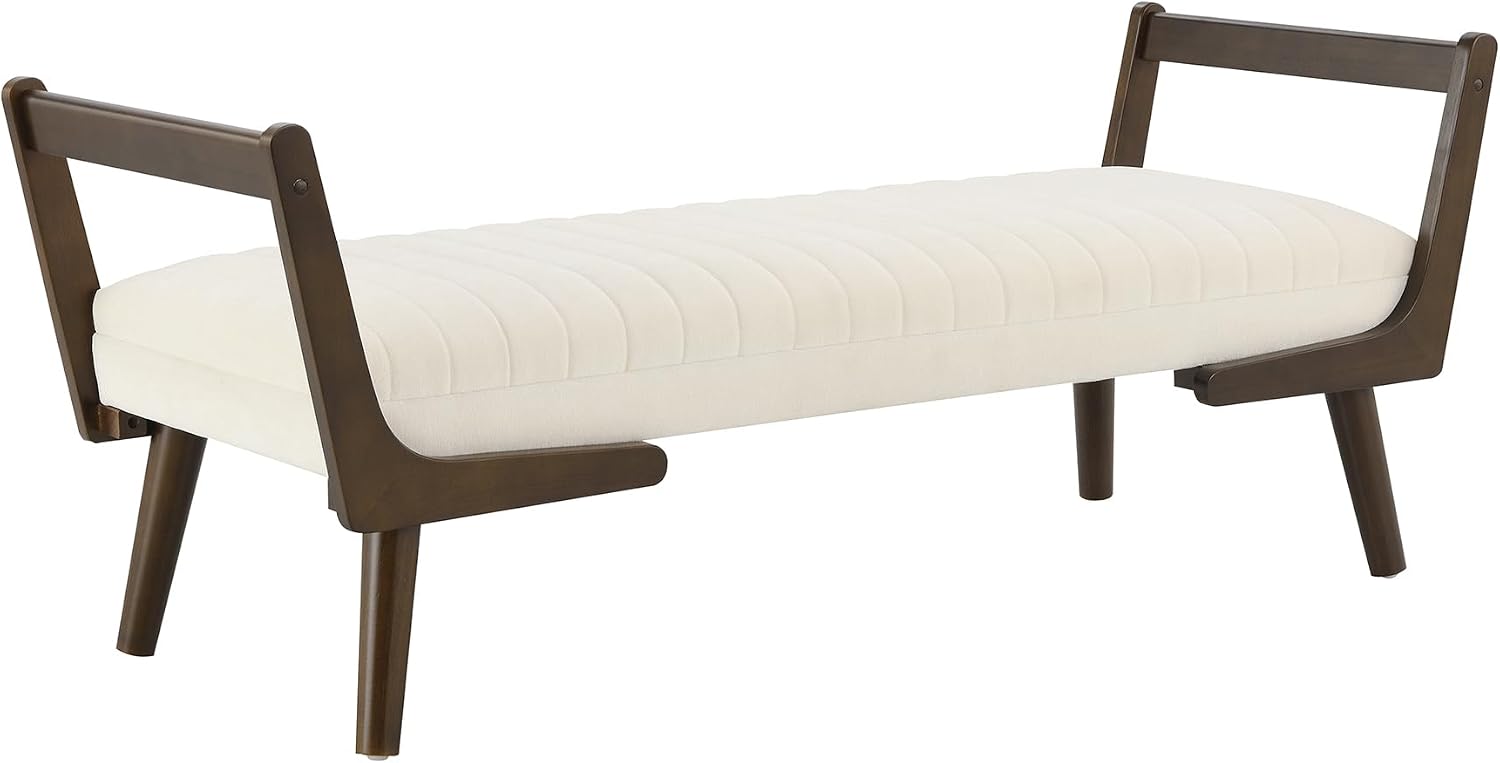 Mid-Century Modern Bedroom Ottoman,52“ Upholstered Bench for End of Bed, Soft Chenille Fabric & Walnut Wood Legs for Living Room, Entryway (Beige)