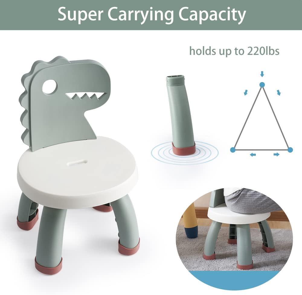 Toddler Chair,Plastic Kids Dino Chair,Sturdy Durable and Lightweight Toddler's Activity Chairs,Anti-Slip Ergonomic Design Kids Step Stool,Indoor or Outdoor Use for Boys Girls Aged 1+ (Green)