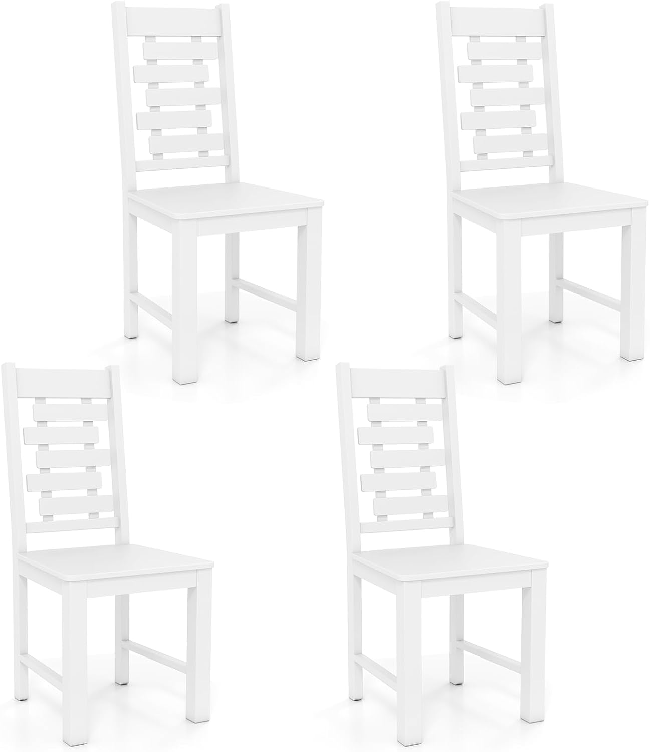 Giantex Wooden Dining Chairs Set of 4, 100% Solid Rubber Wood Kitchen Chair with High & Tilted Backrest, Wide Seat, Mid-Century Modern Side Armless Chairs for Dining Room Living Room, White