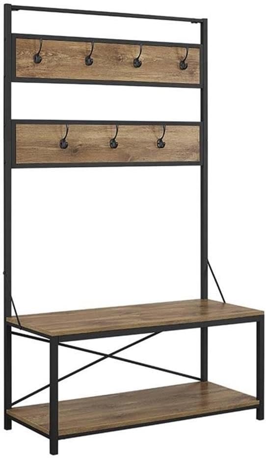 Walker Edison August Modern Farmhouse X Back Hall Tree with Bench, 72 Inch, Barnwood