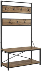 Walker Edison August Modern Farmhouse X Back Hall Tree with Bench, 72 Inch, Barnwood
