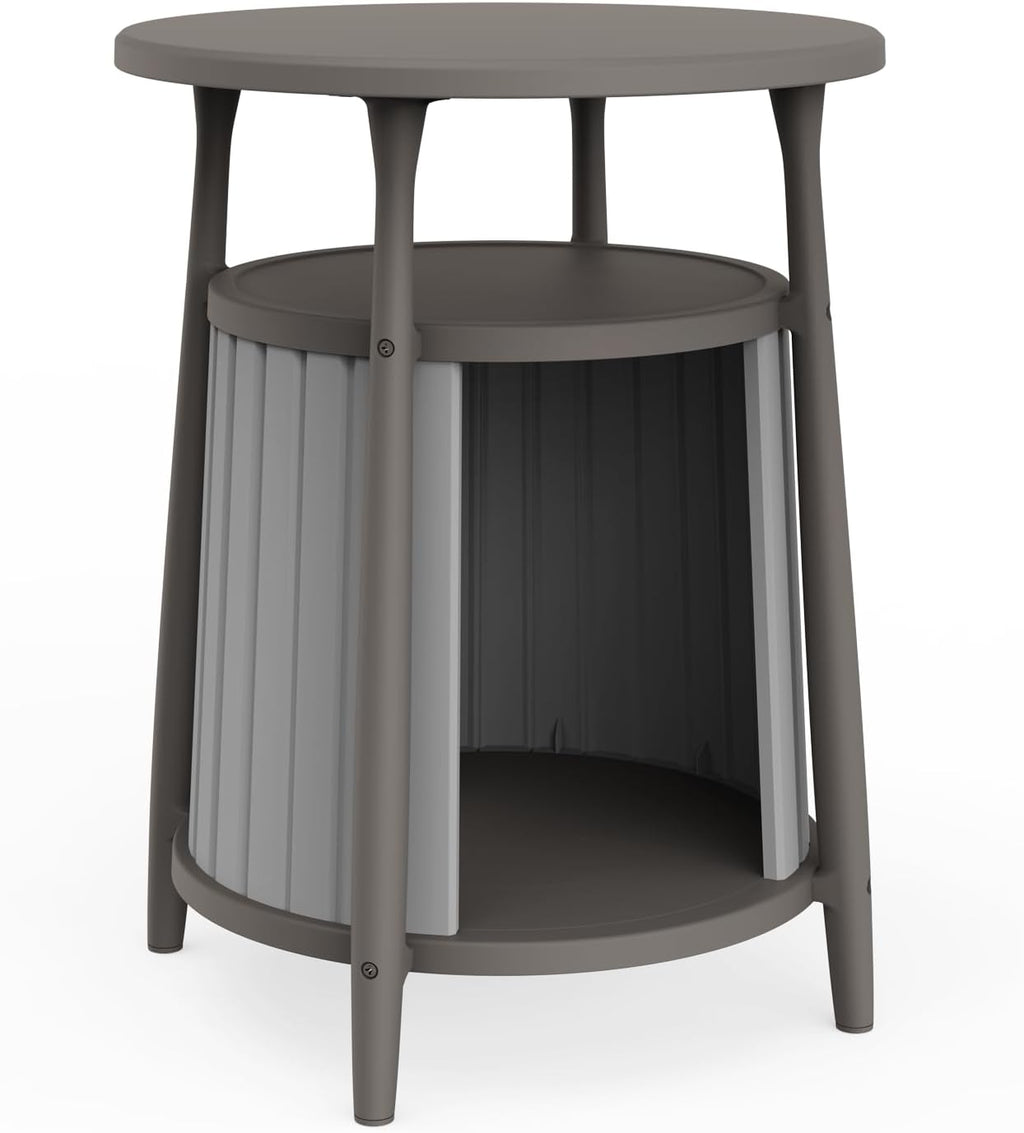 End Table,Resin Bedside Table with Storage,Side Table for Living Room Bedroom Balcony Indoor Outdoor(Grey)