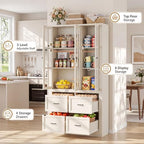 80" Modular Kitchen Pantry Cabinet, 2-in-1 Freestanding Tall Pantry Cabinet with Glass Doors & Adjustable Shelves, Large Hutch Storage Cabinet for Kitchen & Living Room (2, White, AB)