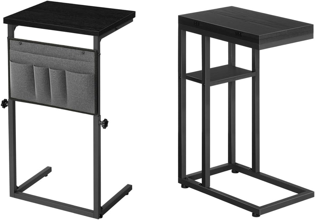HOOBRO End Table, C Shaped Side Table with Storage Shelf, Small C Table for Couch, Adjustable Height Side Table for Small Spaces, 29.5'' Tall Couch Table that Slide Under BK29SF01-BB77SF01