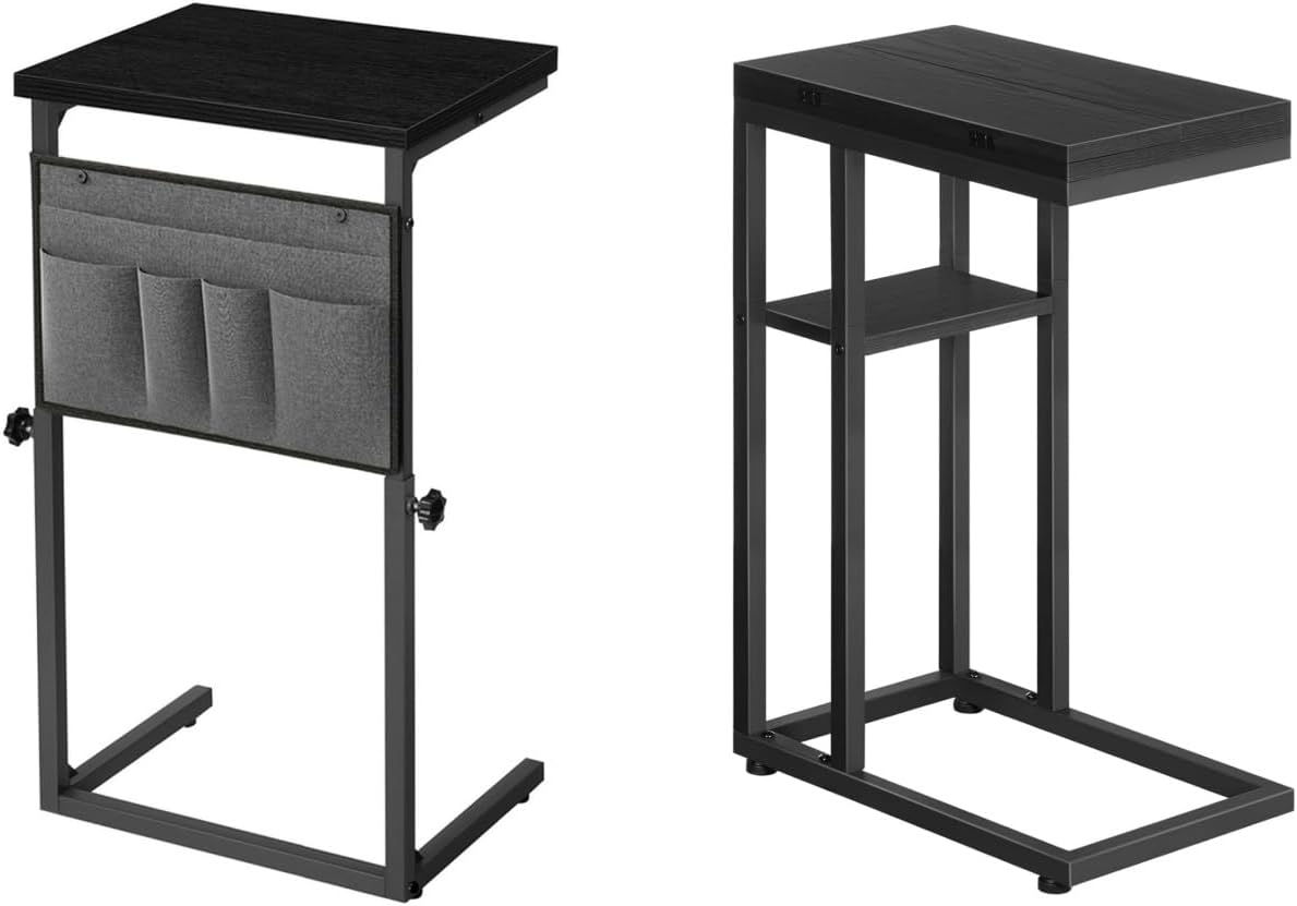 HOOBRO End Table, C Shaped Side Table with Storage Shelf, Small C Table for Couch, Adjustable Height Side Table for Small Spaces, 29.5'' Tall Couch Table that Slide Under BK29SF01-BB77SF01