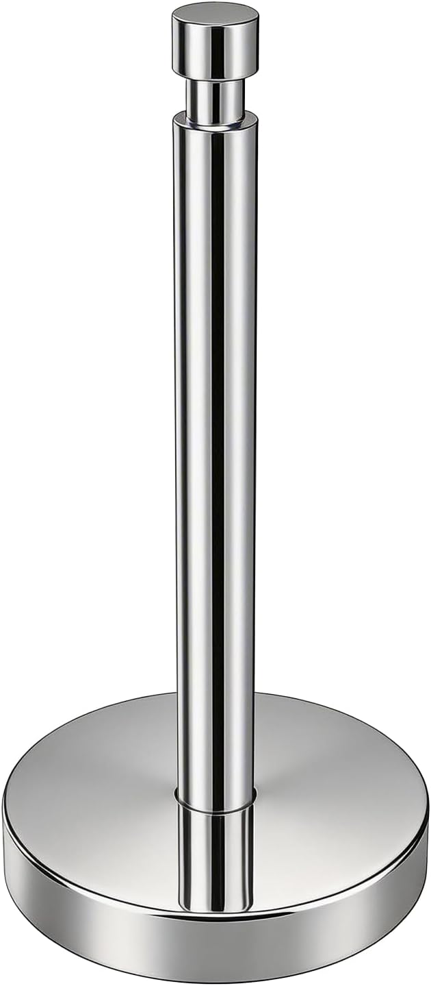 YUMORE Paper Towel Holder Countertop, Paper Towel Holder with Weighted Base Non Slip, Standing Paper Towel Roll Holder for Kitchen Bathroom, Stainles Steel (Chrome)