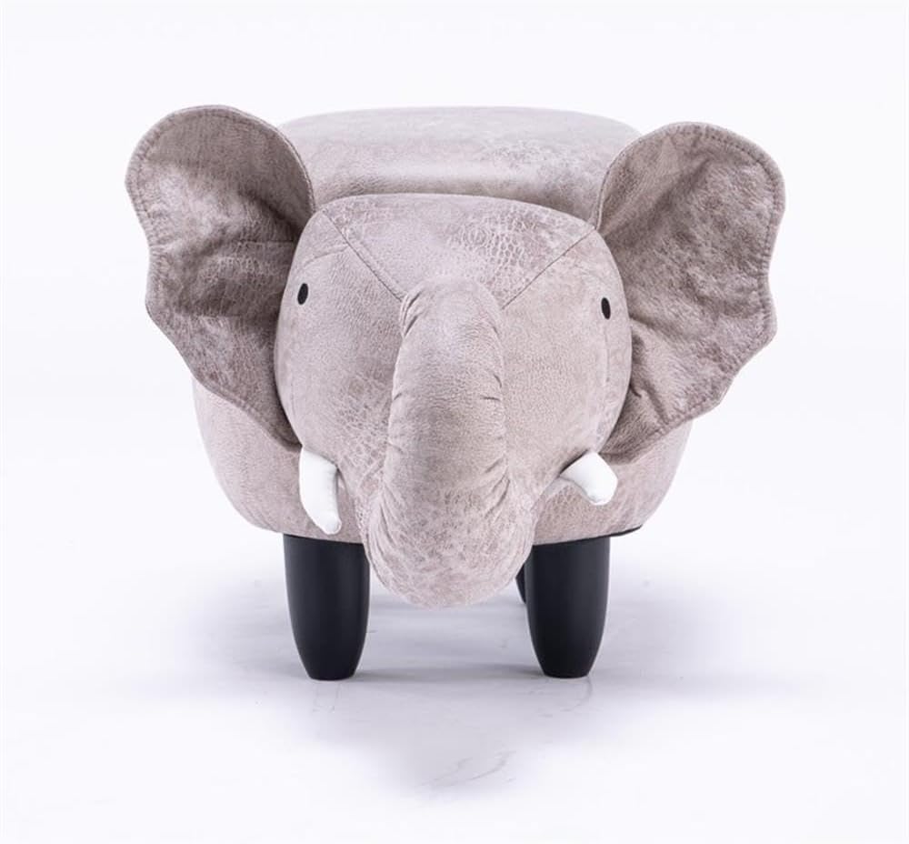 Pemberly Row Elephant Fabric Storage Ottoman/Stool, Gray/Black Finish, 15.75"H x 14.17"W x 28.74"D, Upholstered Kids Room Seating with Storage, Cute Animal Theme, Easy Assembly for Bedroom or Playroom