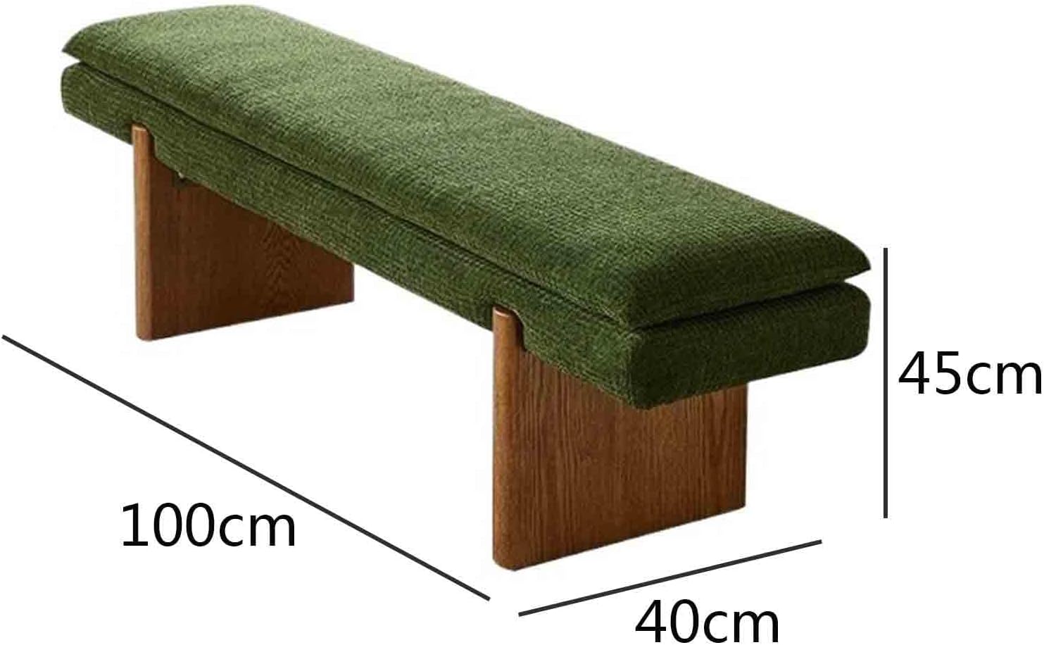 Modern Green Bedroom Bedside Bench Dressing Room Wooden and Fabric Long Entryway(XS)