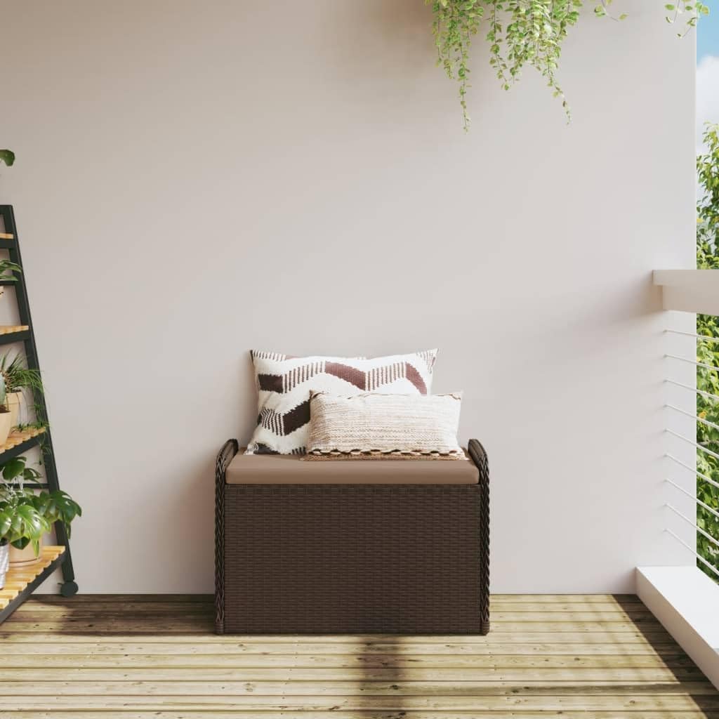 Brown PE Rattan Outdoor Storage Bench, Weatherproof Patio Furniture with Cushion, Garden Deck Box for Porch, 242.5 lbs Capacity Bench Seating