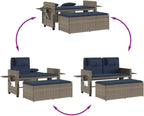 Garden Bench Grey PE Rattan Medium Adjustable Armrests,Reclining Garden Bench with Comfortable Cushions Outdoor Sofa Bed for Two Patio Furniture