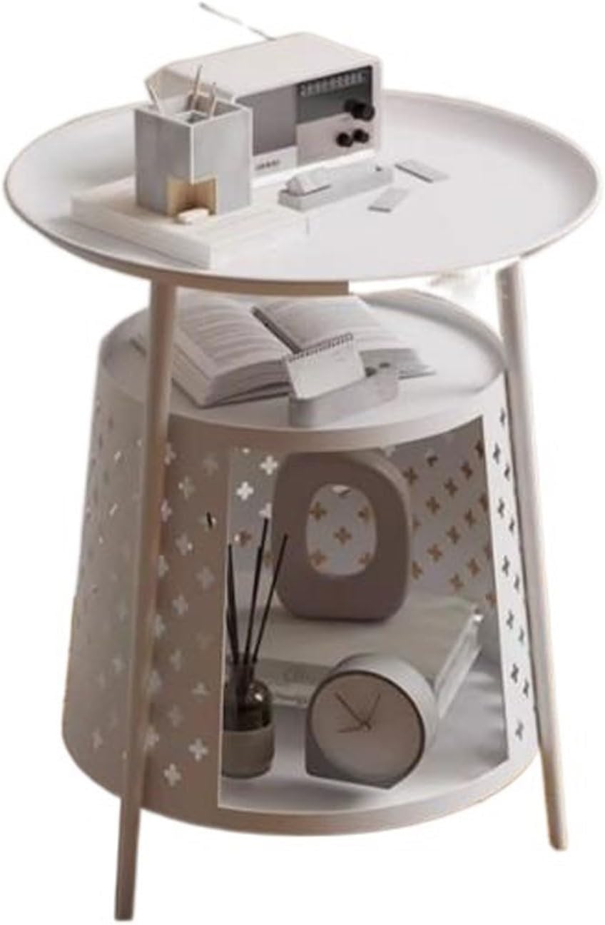 Sofa Side Round Side Table End with Cat House, Condo, Indoor Furniture Kitten, Small Coffee Nightstand with Storage, Living Room Sofa Bedside with Bed(White)