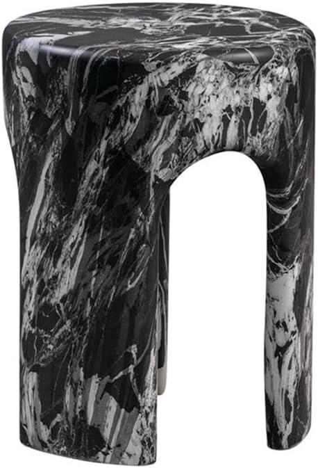 Pemberly Row Transitional Round Marble Side Table, 14" Diameter, Black Finish, Durable Concrete Construction, Handmade Accent Table for Living Room or Bedroom