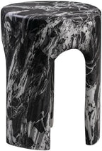 Pemberly Row Transitional Round Marble Side Table, 14" Diameter, Black Finish, Durable Concrete Construction, Handmade Accent Table for Living Room or Bedroom