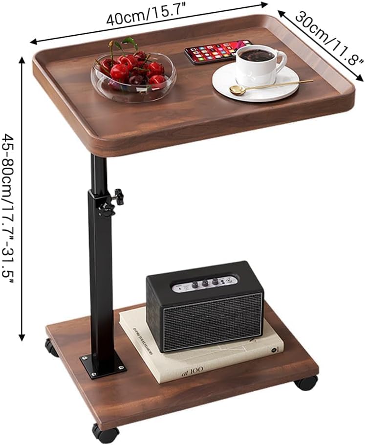 C Table End Table Adjustable Height for Couch, 360°Swivel TV Tray Table, Couch Tables That Slide Under for Eating on Couch, Bedroom or Livingroom Laptop-Table for Couch Side Desk with Wheels