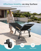 Outdoor Lounge Chair with Pillow, 5-Position Aluminum Chaise Lounge with Wheels & Armrests, 400 lbs Heavy Duty Patio Pool Chair for Backyard, Deck, Beach & Poolside (Black)