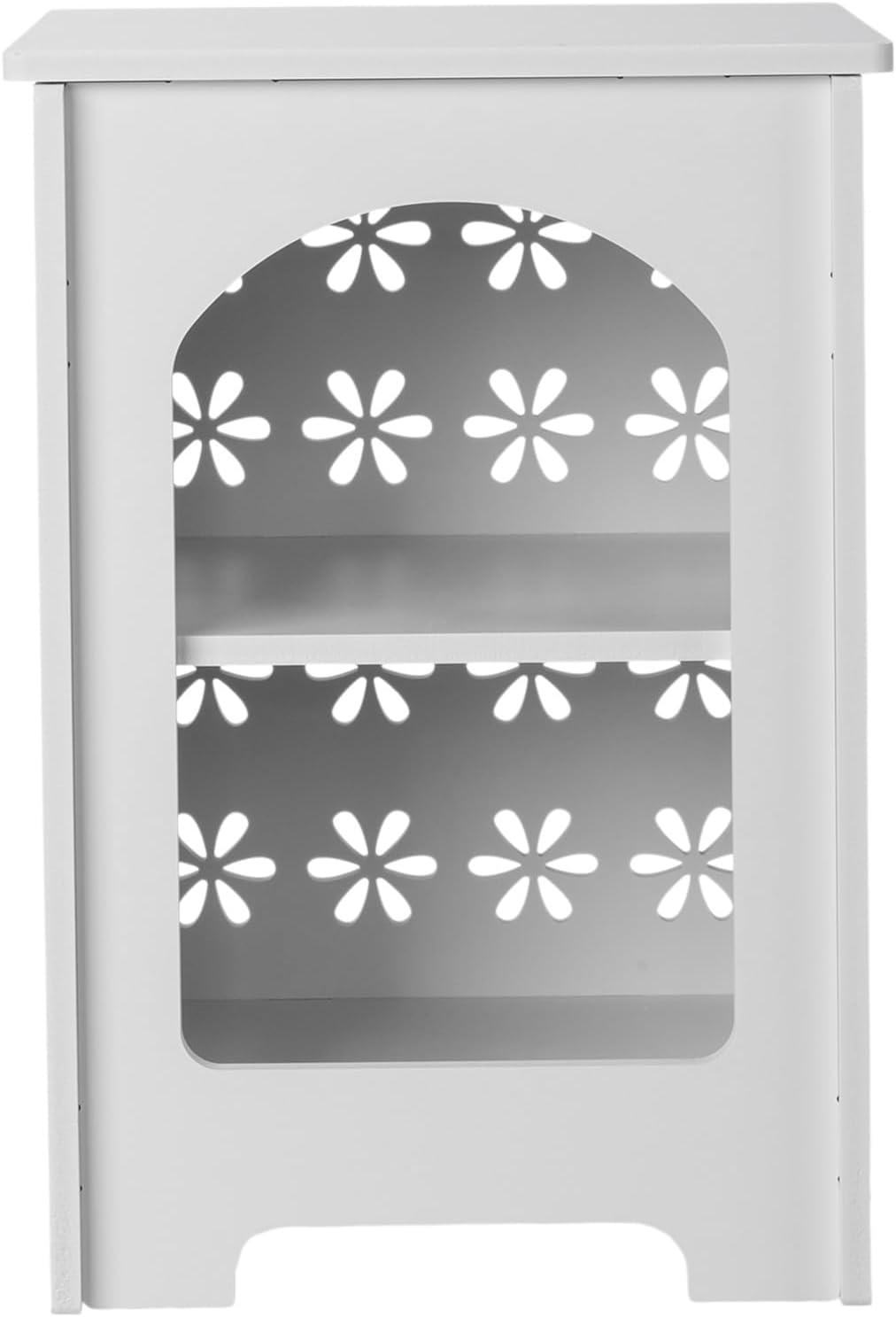 3 Tier End Table Nightstand White with Floral Design, Narrow Side Table with Storage Shelf, Small Bookshelf Bedside Table for Bedroom, Living Room, Office, Bathroom